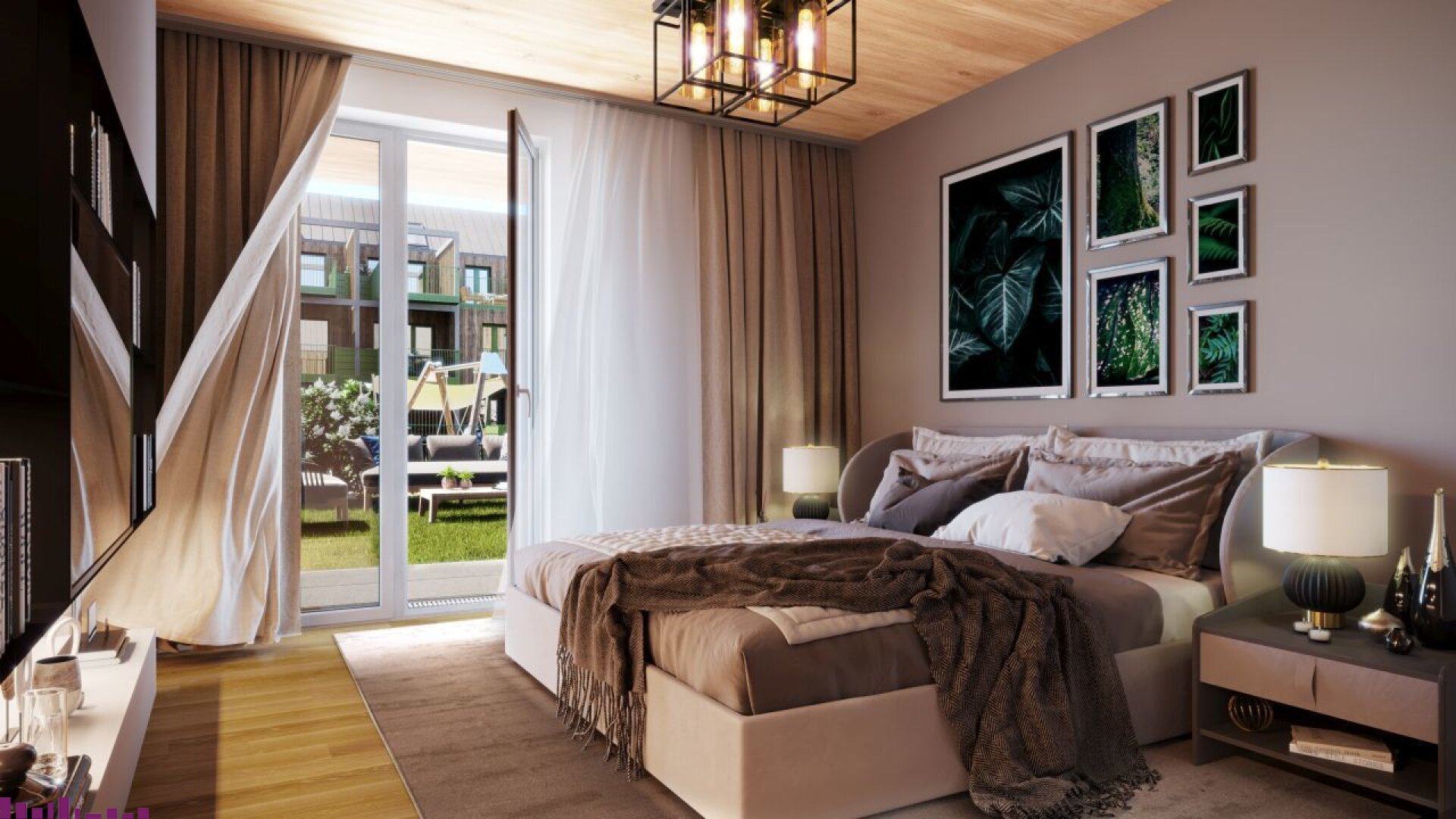 Schlafzimmer mit Sichtholzdecke